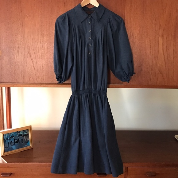 Common Thread Dresses & Skirts - Navy grey button up silk dress